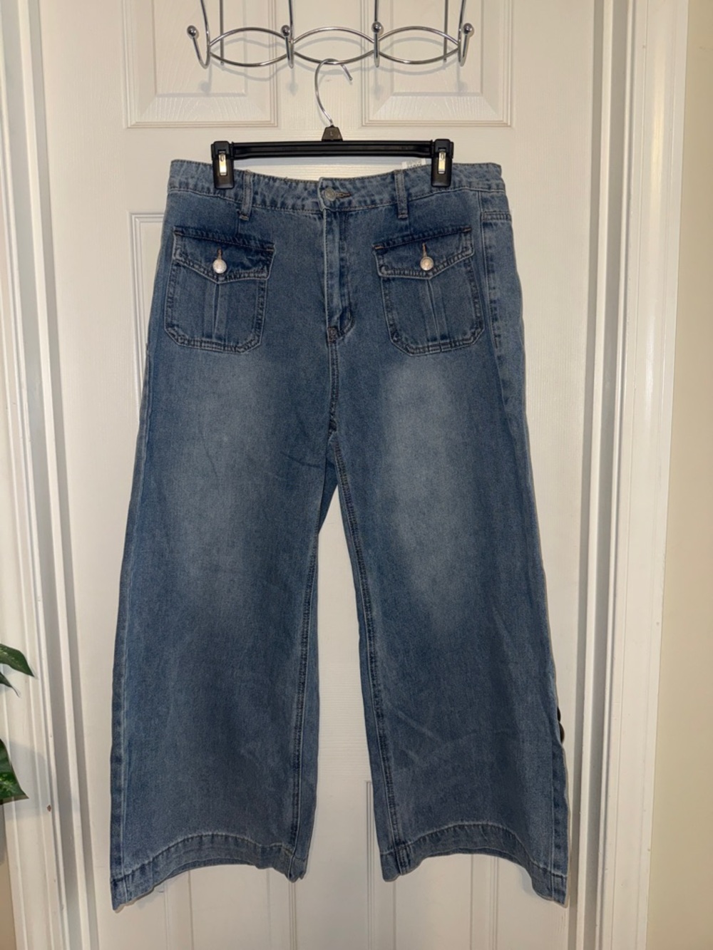 Cropped Wide Leg Casual Blue Denim Jeans